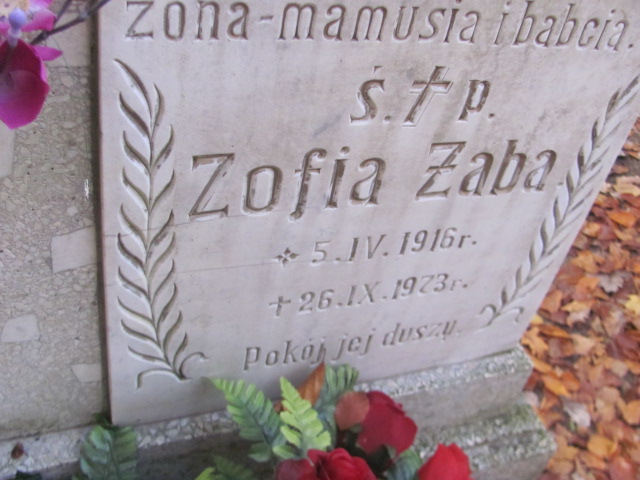 Zofia Żaba 1916 Słubice - Grobonet - Wyszukiwarka osób pochowanych