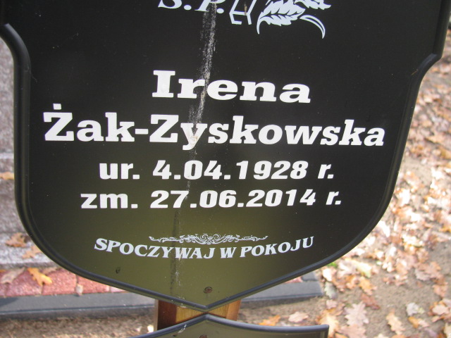 Irena Żak - Zyskowska 1928 Słubice - Grobonet - Wyszukiwarka osób pochowanych
